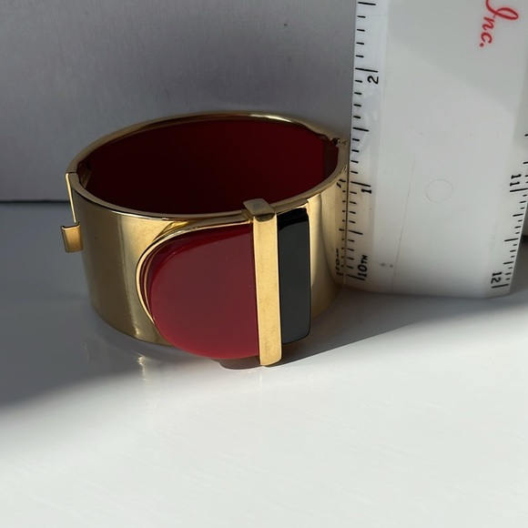 Vintage Modernist Statement Cuff Bracelet Red Black Gold Geometric Bold - Picture 14 of 16